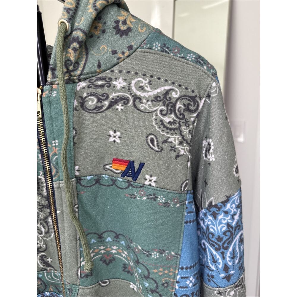 AVIATOR NATION-BANDANA QUILTED Relaxed ZIip Hoodie-Blue-Unisex Medium-Washed 1 x - Picture 5 of 14